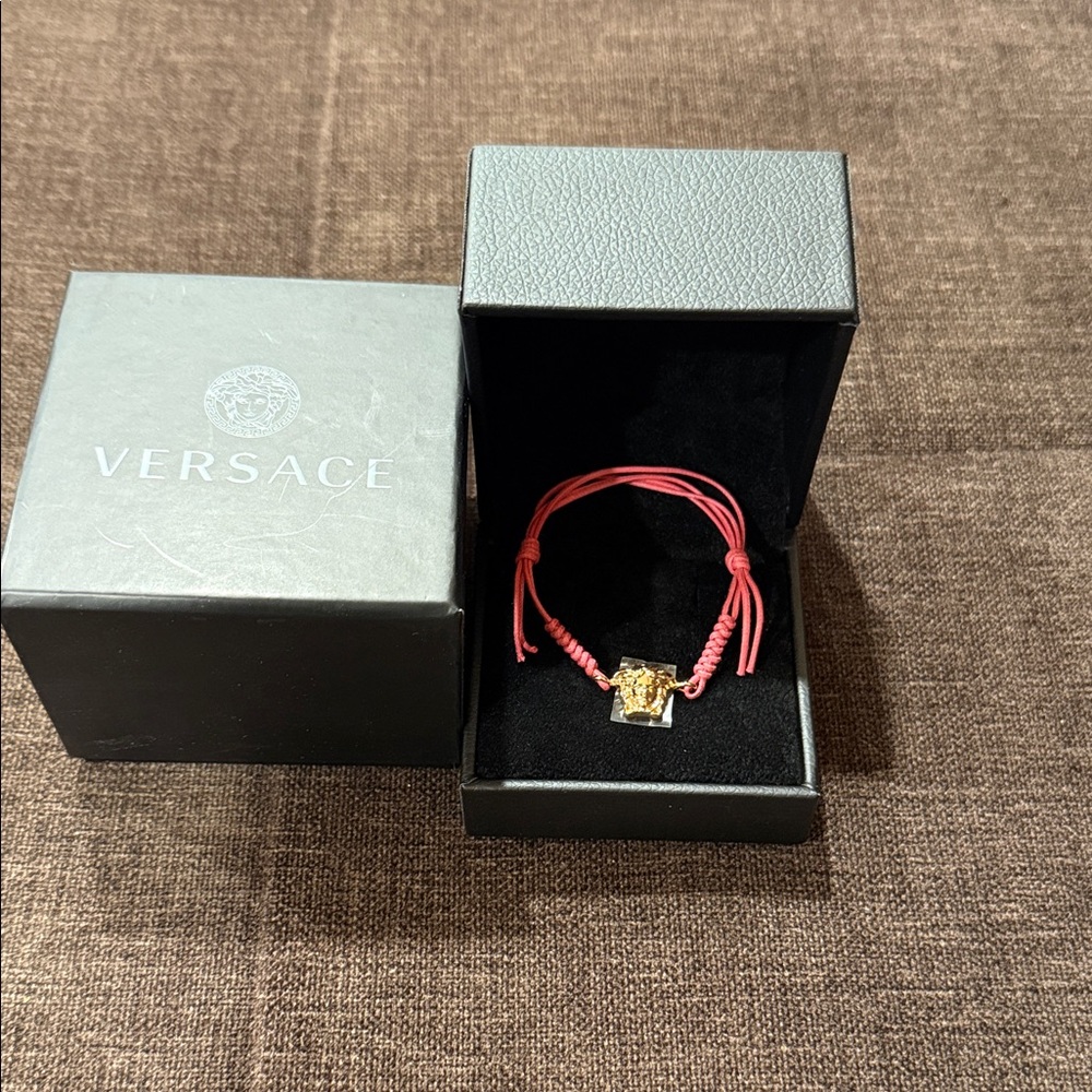 Versace Pink and Gold Medusa Leather Bracelet